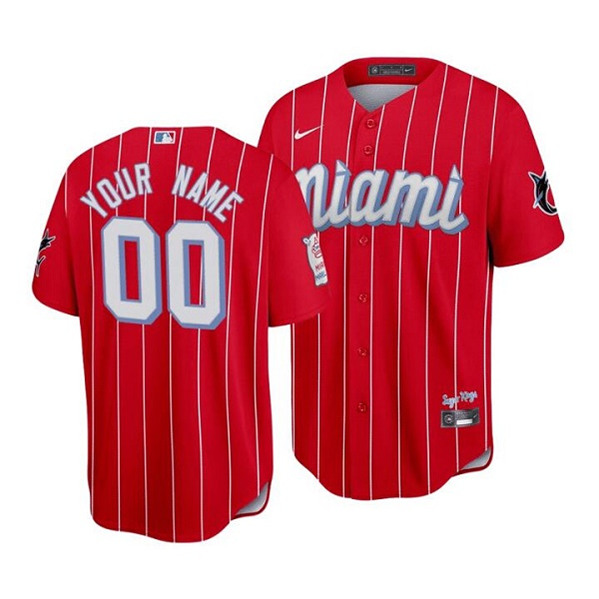 Men's Miami Marlins ACTIVE PLAYER Custom Red 2021 City Connect Cool Base Stitched MLB Jersey